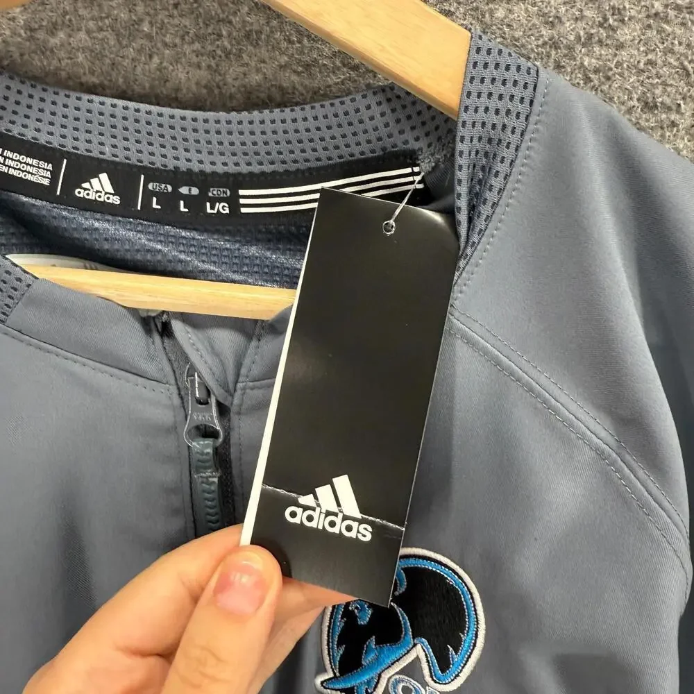 New Adidas Activewear T-Shirt Men L Large Gray Zipper Short Sleeve Crew Neck